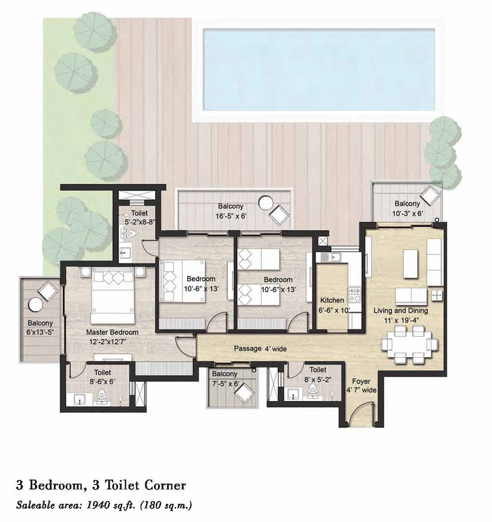 Puri Aanandvilas 3 Bedrooms, 3 Toilets Corners