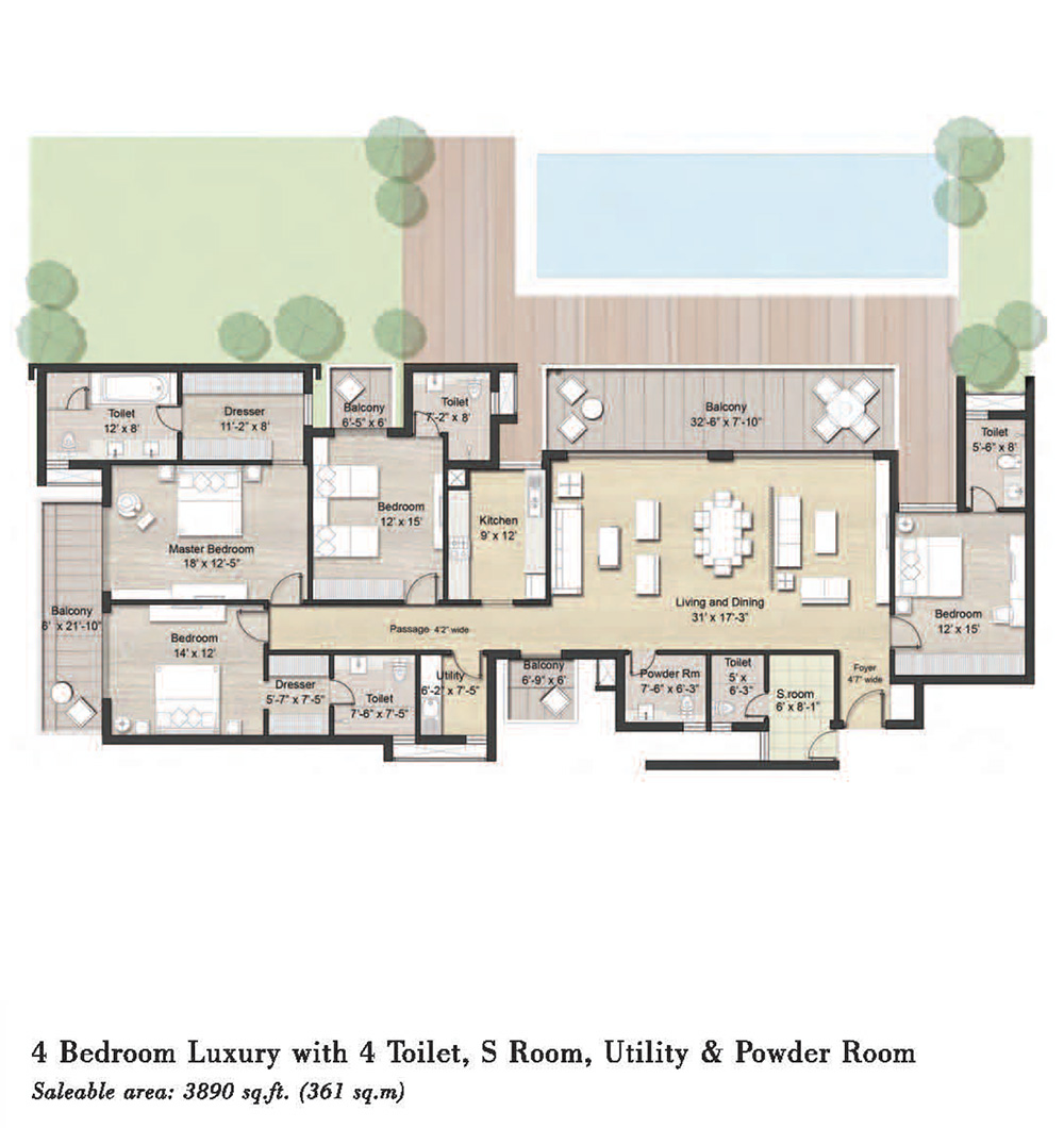 Puri Aanandvilas 4 Bedroom Luxury With 4 toilets + S Room, Utility & Powder Room